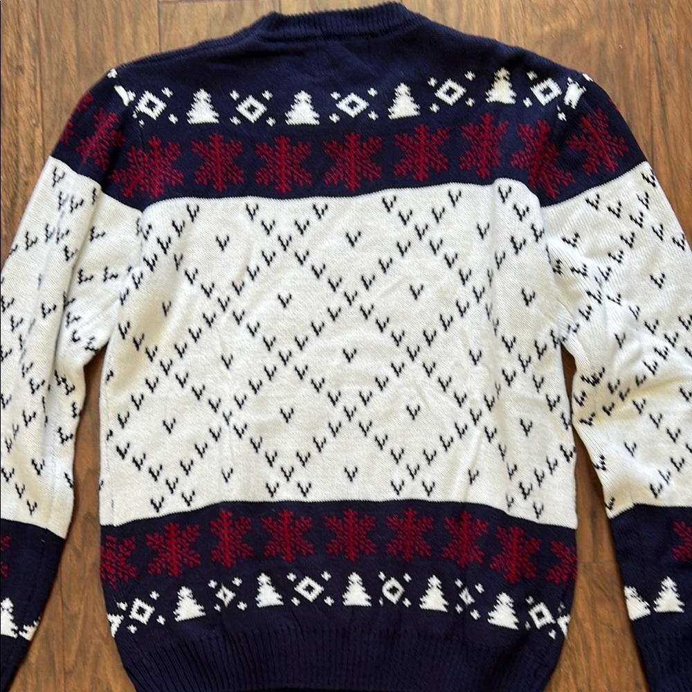 Ugly Christmas Sweater Blue and White Crewneck with Festive Flair - Picture 5 of 5
